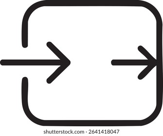 A black outline shows a rectangle with rounded corners and two arrows pointing inward and outward, representing data flow.