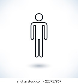 Black outline sign man stands. Simple information symbol with gray drop shadow isolated on white background in flat style. Graphic design elements save in vector illustration 8 eps