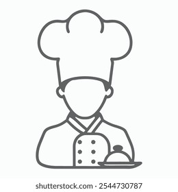 Black outline silhouette of a chef wearing chef hat and suit