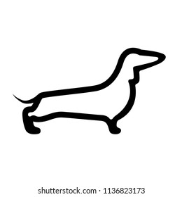 Black outline silhouette of dachshund. Simple flat design. Vector illustration, logo, icon isolated on white background.