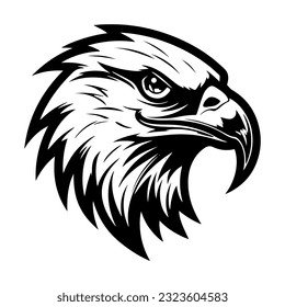 Black outline silhouette of eagle vector art. Bird mascot icon illustration.