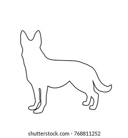 Black outline silhouette of german shepherd dog standig sideway isolated on white background. Vector illustration, icon, clip art. Symbol of 2018 new year.