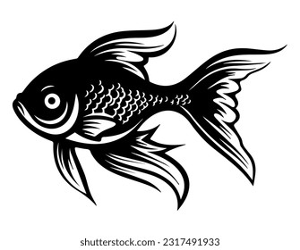 Black outline silhouette of gold fish vector art. Mascot icon black outline illustration.