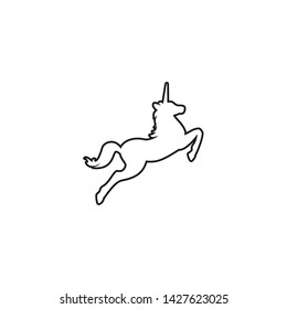 Black outline silhouette of graceful unicorn in jump. vector line icon isolated on white background. magic logo. 