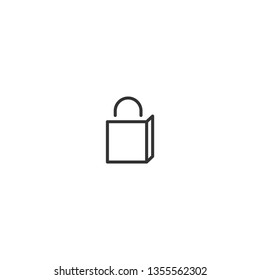 black outline silhouette of shopping paper bag. flat icon isolated on white.  vector illustration. Stylish package for purchase. simple pictogram Black and white