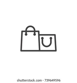 black outline silhouette of two shopping paper bags. flat icon isolated on white.  vector illustration. Stylish package for purchase. simple pictogram Black and white