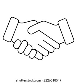 Black outline simple handshake icon. Contour vector symbol isolated on transparent background. Thin lines. Line thickness editable