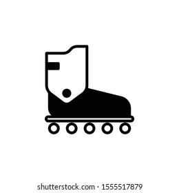 Black outline single roller skate cartoon illustration seventies, vector icon isolated on white
