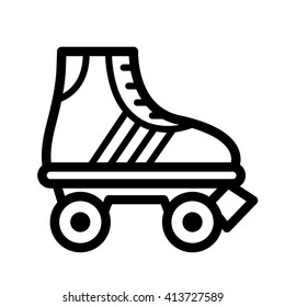 Black outline single roller skate cartoon illustration seventies, vector icon isolated on white