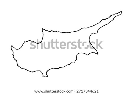 Black Outline Sketch Map of Cyprus Country