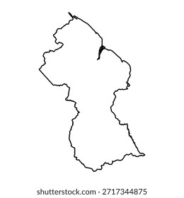 Black Outline Sketch Map of Guyana Country