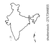 Black Outline Sketch Map of India Country