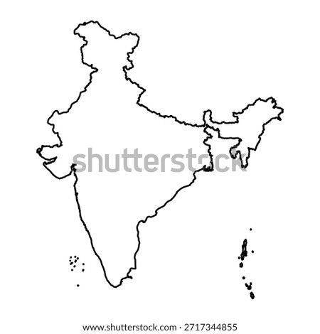 Black Outline Sketch Map of India Country
