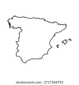 Black Outline Sketch Map of Spain Country
