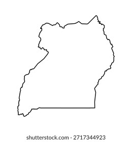 Black Outline Sketch Map of Uganda Country