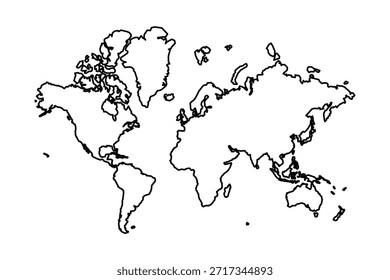 Black Outline Sketch Map of World Country