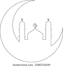Black Outline Small Mosque with Crescent