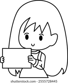  Black Outline of A Smiling Girl Holding a Blank Sign