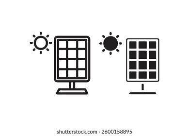 Black and Outline Solar Panel Icon Vector