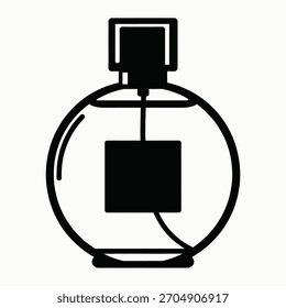 Un contorno negro y el icono de relleno sólido de una botella de perfume redonda con un acento cuadrado.