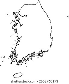 Black Outline South Korea Map Asian Country