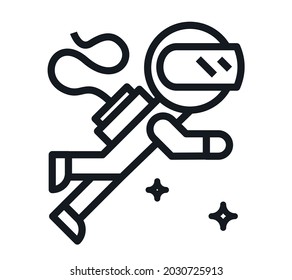 Black outline space man icon isolated on white transparent background. Linear space symbol vector illustration.