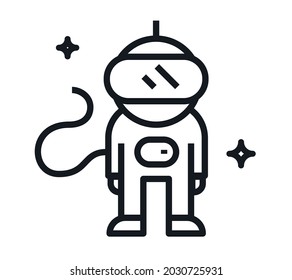 Black outline space man icon isolated on white transparent background. Linear space symbol vector illustration.