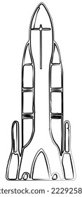 Black outline of space rocket isolated on white. Rough sketch style. Vector design element.