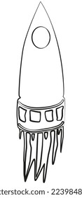Black outline of spaceship with hull like squid isolated on white. Vector design element.