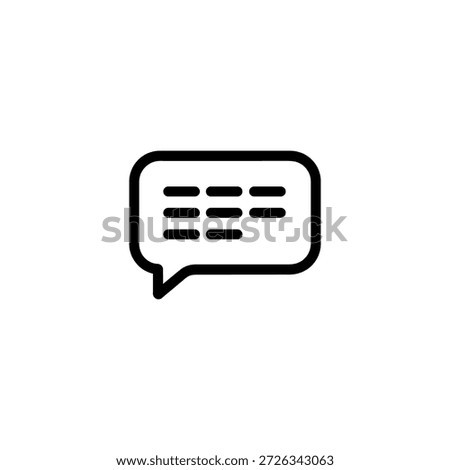 Black outline speech bubble with text lines on white background