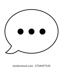 Black outline speech bubble with three black dots inside chat message communication ellipsis