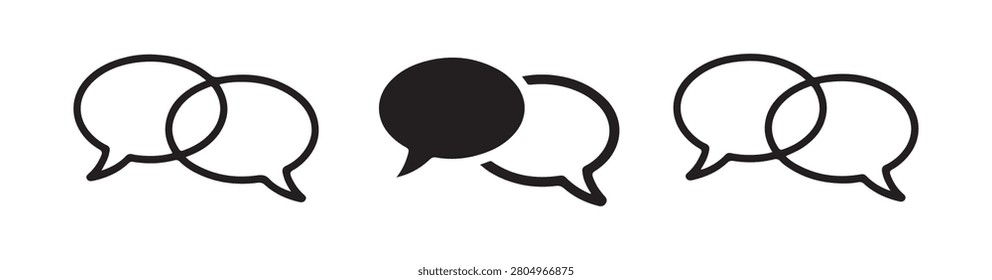 Black outline speech bubbles isolated on transparent background flat vector illustration design elements.