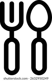 Black outline spoon and fork icon on white background
