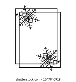Schwarzer Rahmenquadrat mit Schneeflocken. Dekorative Grenze für Weihnachten Feiertage, Halloween. Design-Vorlage für Grußkarte, Papierschnitt, Weihnachtsschmuck, Tag. Vektorgrafik einzeln auf Weiß