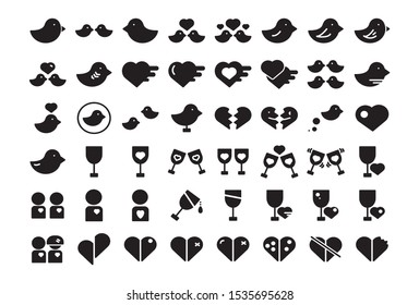 black outline st valentains day love set, fourteen hand drawn vector elements - Vector
