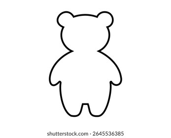 Contorno preto do urso de brinquedo de pé, isolado no fundo branco, ilustração gráfica. conceito de animal bonito, ícone, logotipo, crianças, elemento de design, arte minimalista.