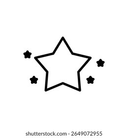 Black outline star with smaller stars around it on a white background creates a simple, minimalist design great for awards, decoration, or review system designs.