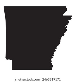 A black outline of the state of Arkansas