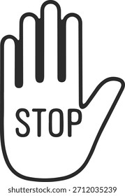 schwarzes Umriss-Stopp-Hand-Symbol 