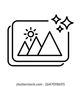 Black outline style of AI Generated Image Icon. Digital Artwork Creation, Creative Design, Machine Learning, Visual Content, AI Technology, Automated Graphics.Outline icon.