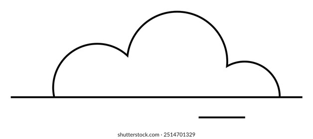 Black outline of a stylized cloud hovering above a horizontal line. Ideal for weather, simplicity, minimalism, education, kids. Clean, crisp design with no other elements.