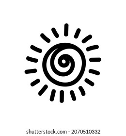 Black outline sun on white background. Hand drawn. Simple drawing. Vector illustration.