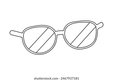 Black outline of Sunglasses. Concept of fashion accessories, eye protection. Isolated on white background. Print. Design element. Graphic illustration