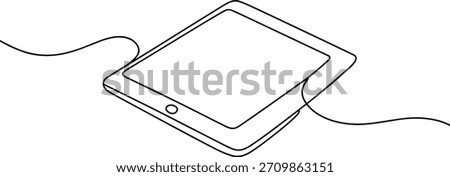 Black outline of a tablet device with curved lines