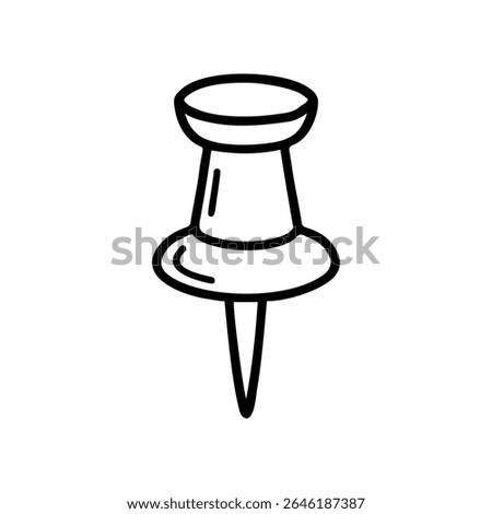 Black outline of a tack or push pin. It is a hand-drawn, minimalist style vector doodle perfect for use as an icon or graphic element