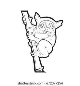 black outline tarsier on bamboo tree-vector drawing