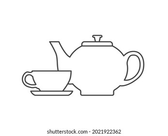 black outline of teapot and cup icon- vector illustration