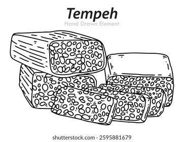 Black outline tempeh hand drawing, vector shape, easy to edit, simple, food, coloring page