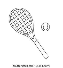 black outline of tennis racket and ball - vector illustration