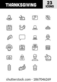 Black Outline Thanksgiving 23 Icons on White Background.